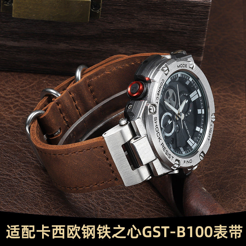 适配卡西欧GST-B100真皮表带男