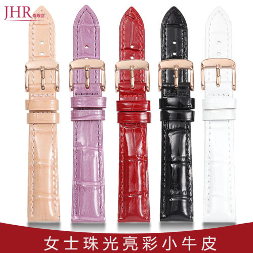 红白色手表带女真皮适配天梭飞亚达卡西欧罗西尼阿玛尼依波浪琴dw