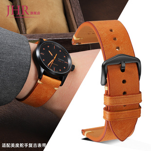 适配MIDO美度舵手真皮手表带男橙舵M005指挥官贝伦赛丽复古牛皮带