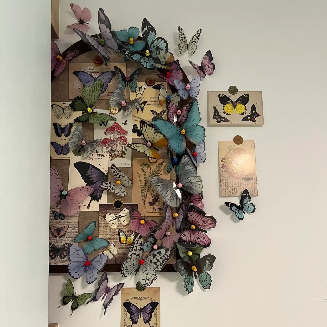 3D 蝴蝶毛毡板墙贴 照片墙留言软木板 卧室玄关背景墙面装饰画图片