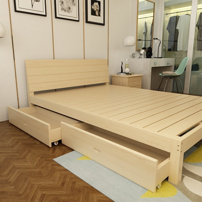 新品结婚简单大床床铺两用1.2米1.5m宽原木色靠板一米五床的男生