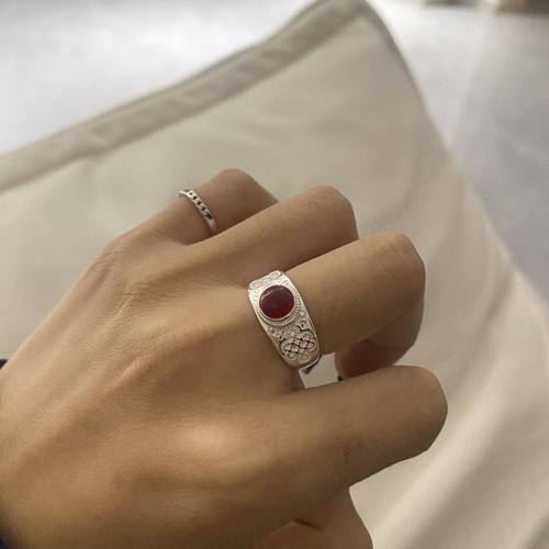 蒙古元素吉祥结边戒指小众不规则百搭手工錾刻复古民族风指环戒子