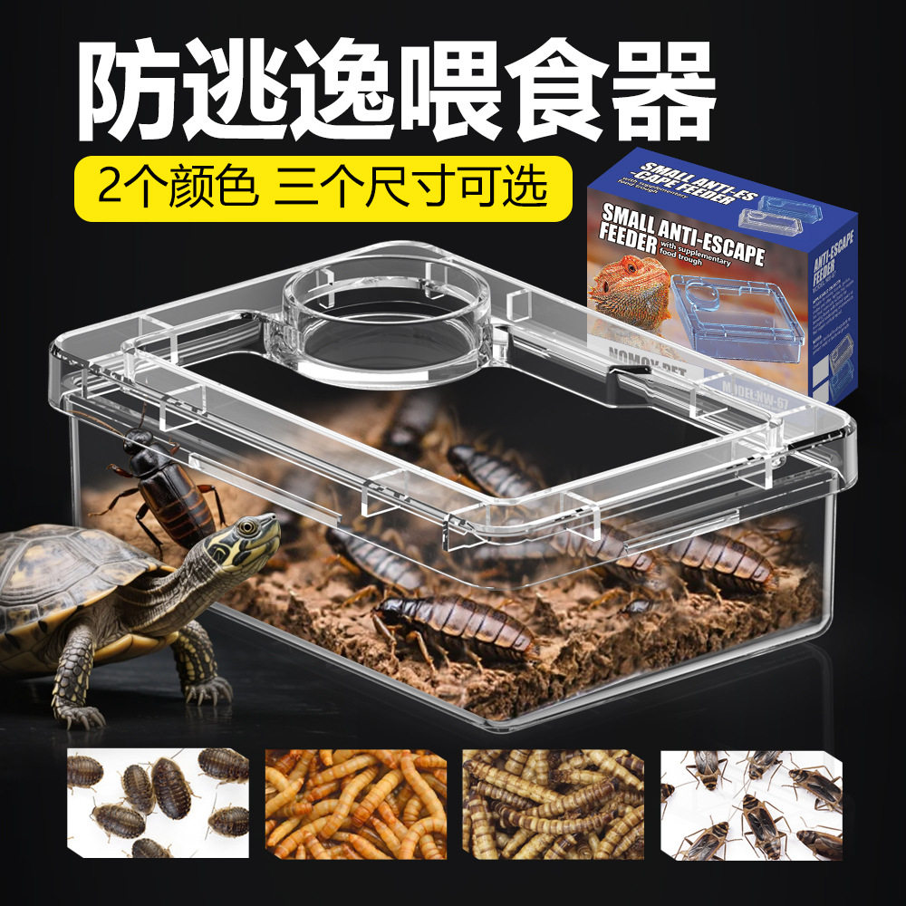 爬宠蜥蜴乌龟活饲料防撒防打翻全透明诱食防逃食盆带辅食槽喂食器