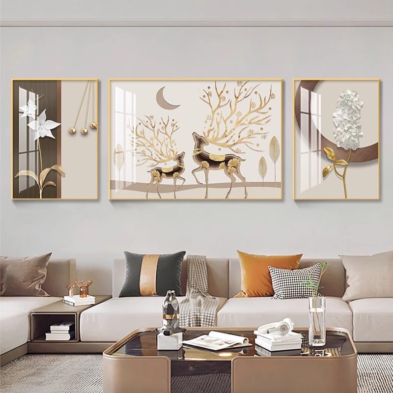 客厅装饰画现代简约沙发背景墙2026新款挂画轻奢大气艺术三联壁画