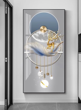 现代玄关装饰画进门入户正对门走廊过道挂画客厅入门玄幻壁画竖版