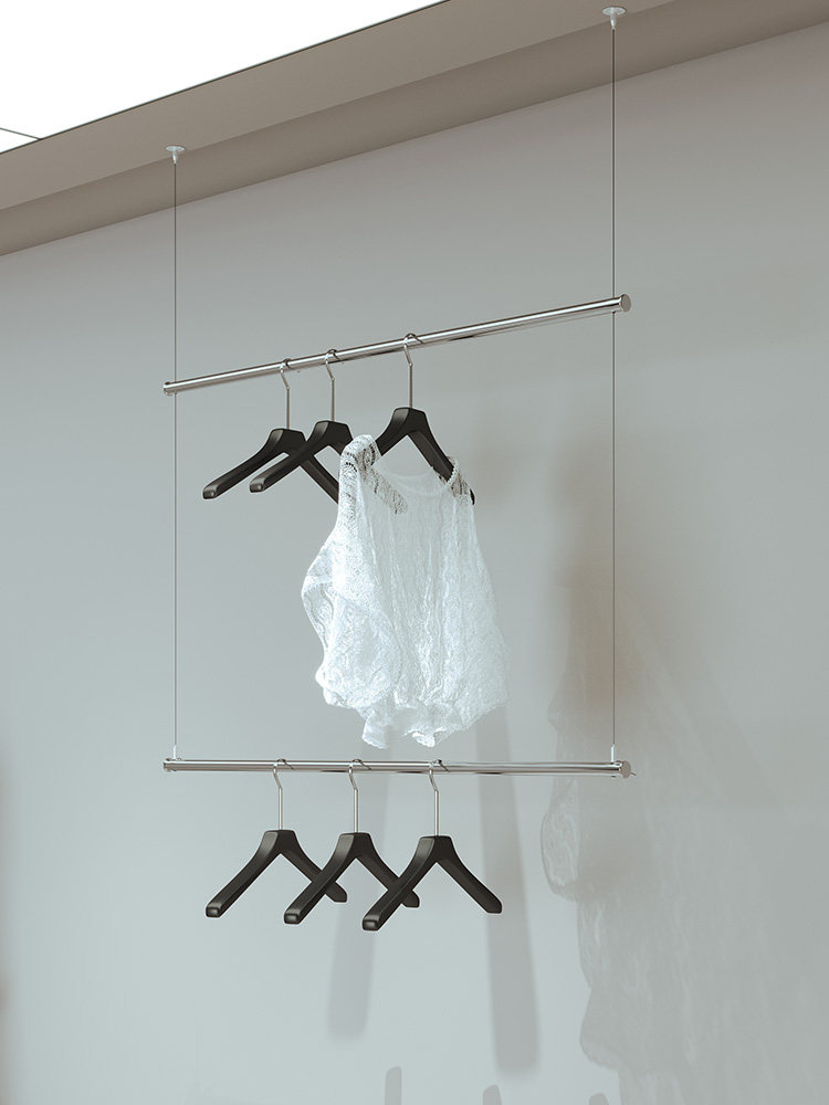服装店橱窗展示架钢丝绳挂衣架不锈钢妇女服装可调节的衣服轨道展