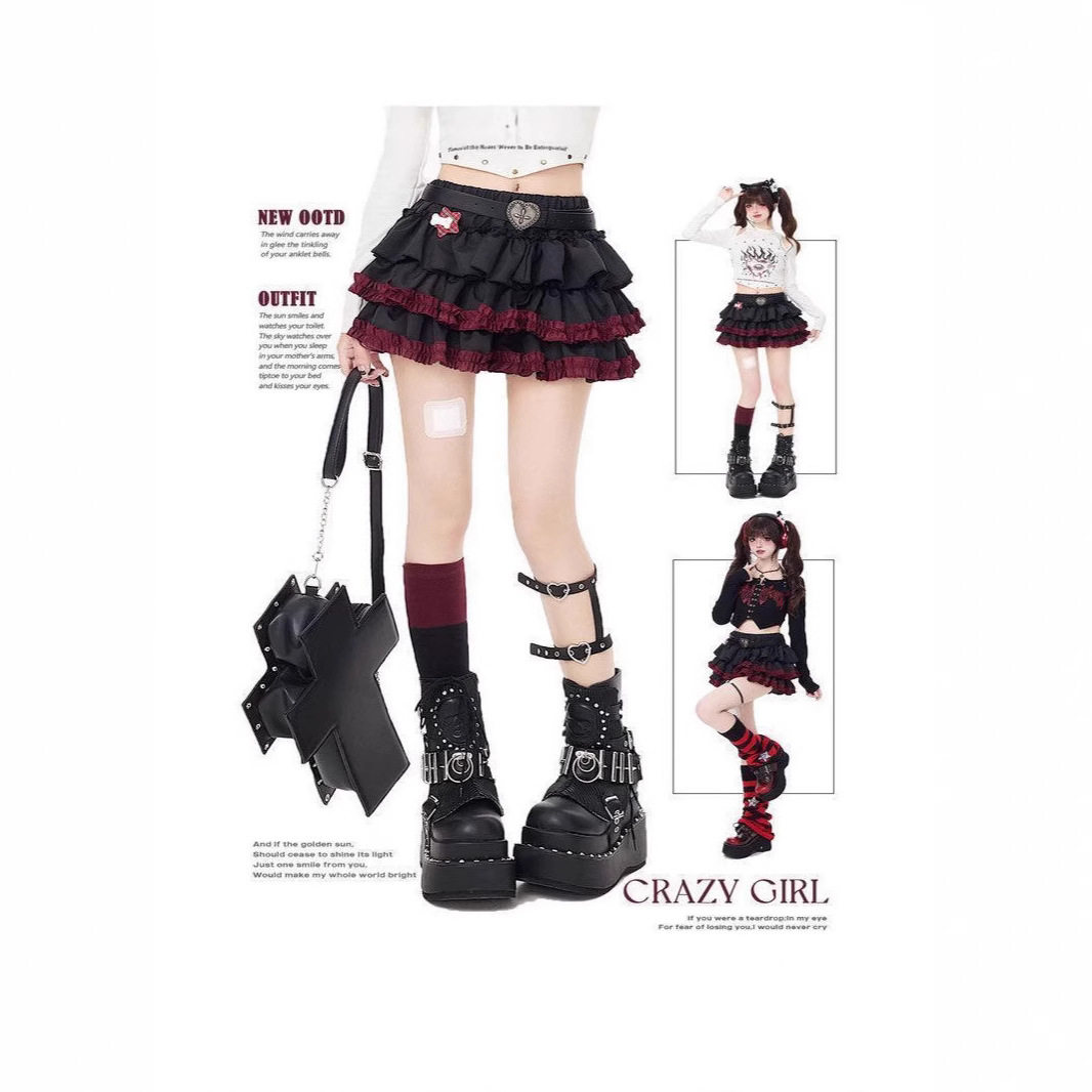 新款韩版暗黑蓬蓬短裙亚比朋克防走光小众显瘦百搭蛋糕半身裙