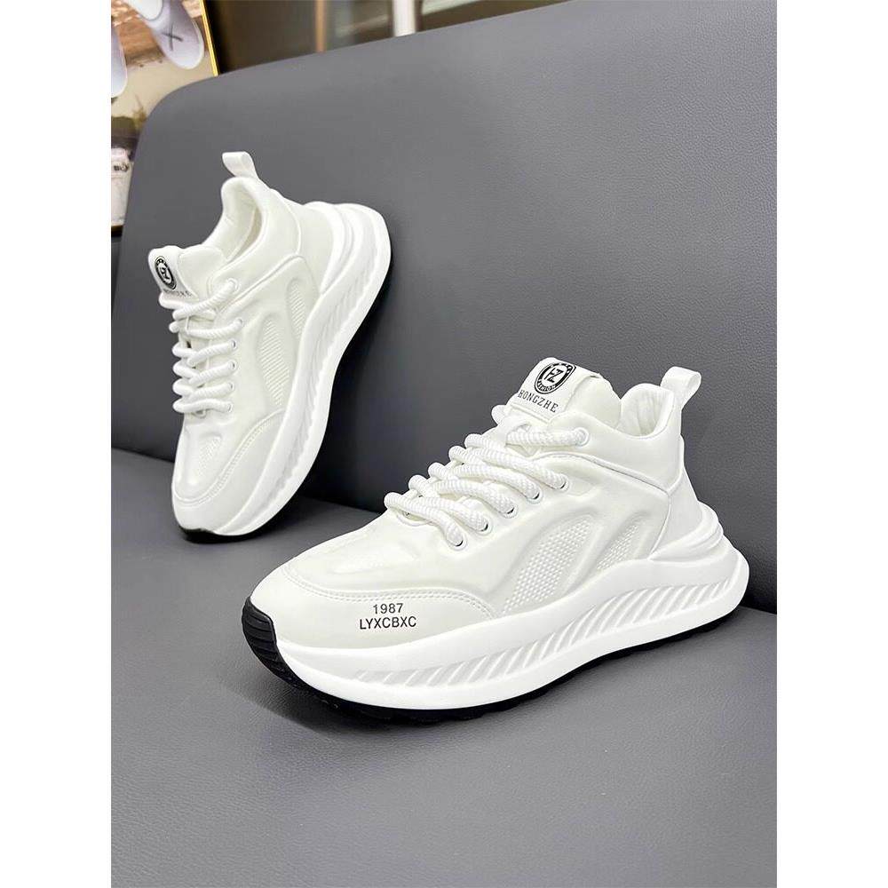 欧洲男鞋2025春季新透气白鞋厚底增高爸爸鞋皮革运动休闲鞋