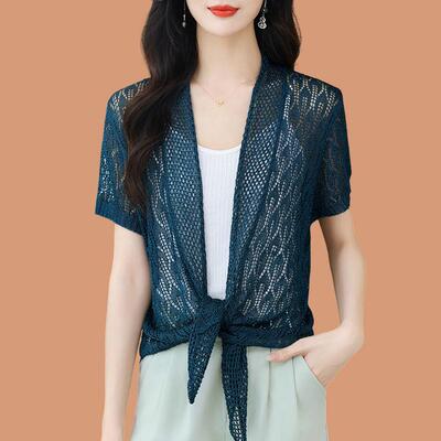 冰丝针织小披肩女春夏新款时尚短袖空调衫配吊带裙子开衫防晒外套