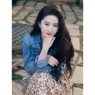 春秋短款 百搭復古牛仔衣潮 牛仔外套女2023新款 法國劉亦菲明星同款