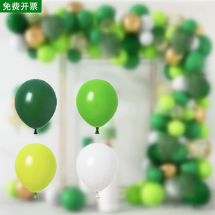 墨绿果绿白深绿色气球森系主题生日幼儿园开学典礼商场景布置装饰