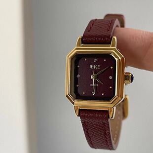 IEKE 安可拉红方形镶钻小表盘手表女小众复古文艺小巧精致石英表