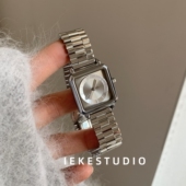 IEKE小银砖女士手表女款 轻奢小众复古方表冷淡风高级感钢带石英表