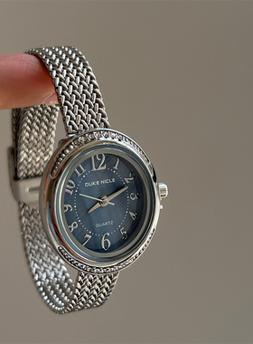 DUCK NICLE椭圆形蓝色贝母手表女百搭气质精致小众女士职场麦穗带