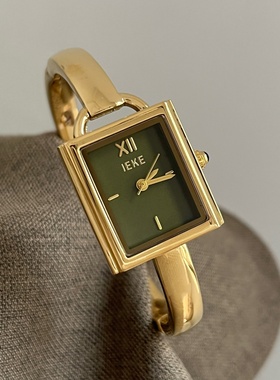 IEKE 中古风小方块手镯手表女高级绿气质复古女士女款学生通勤表
