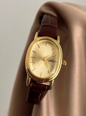 IEKE 复古小金表手表女款方形高级气质时尚ins风气质职场休闲皮带