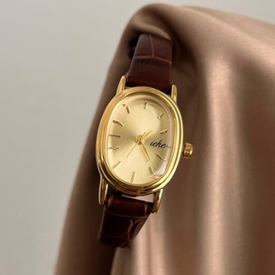 IEKE 复古小金表手表女款方形高级气质时尚ins风气质职场休闲皮带