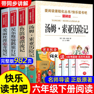 鲁滨逊漂流记六年级下册必读的课外书快乐读书吧全套4册汤姆索亚历险记原著完整版尼尔斯骑鹅旅行记爱丽丝漫游奇境正版书目6下书籍
