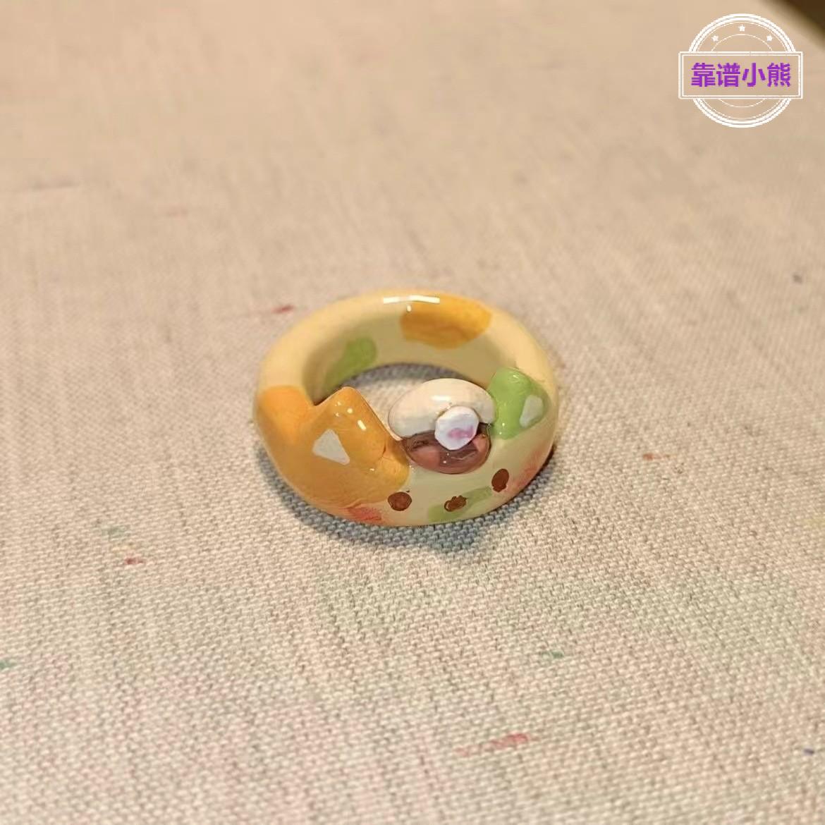 卡通童趣小猫咪戒指蓝黄轻奢百搭