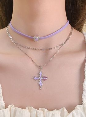 辣味小野~甜酷辣妹风皮革项链爱心吊坠锁骨链毛衣链颈链女