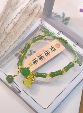 新中式竹节手工编制手绳仿东陵玉节节高手链平安扣玉葫芦手串景区