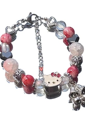新款心粉色串珠猫手链时尚多巴胺