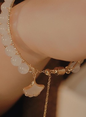 新中式叶手镯轻奢串珠手链