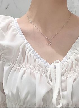 日韩月亮吊坠锁骨链女短款