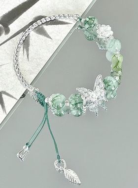 中式古风绿色竹节串珠清冷手链复古手饰手串小众设计高级