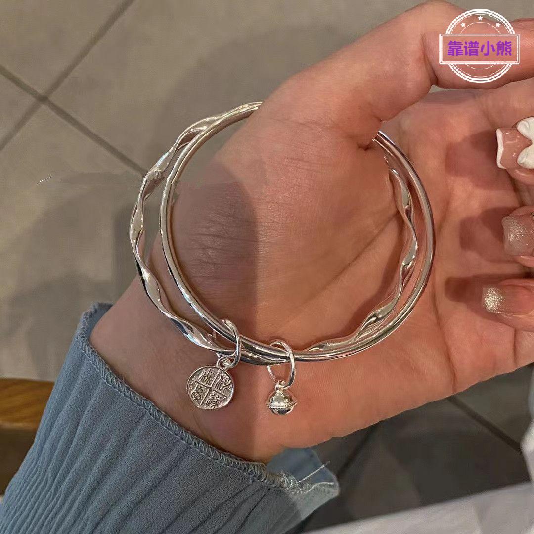 莫比乌斯双环铃铛银手镯女镀银