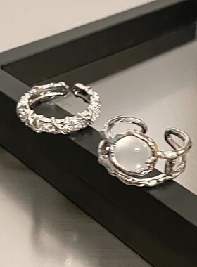 两件套月光石戒指女镶水钻开口戒