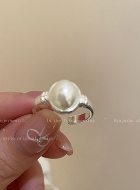 珍珠花朵戒指女轻奢高级感开口可