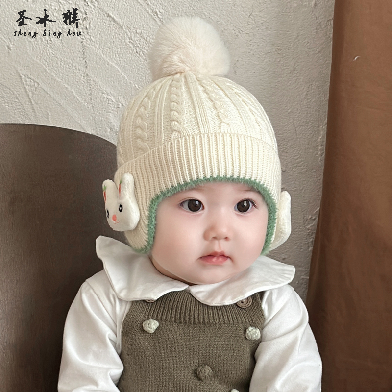 婴幼儿护耳帽子秋冬季可爱超萌男女针织毛线加厚保暖帽宝宝防风帽