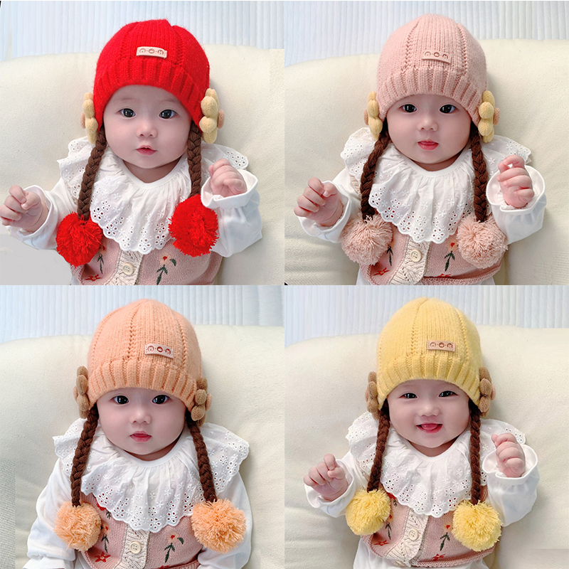 宝宝帽子冬季保暖护耳假发毛线