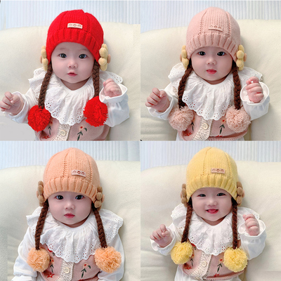 宝宝帽子冬季保暖护耳假发毛线