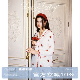 睡衣套装 Sissi撞色波浪边樱桃刺绣纯棉长袖 外穿家居服 Daisy Lazy