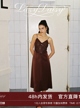 Lazy Daisy  Melanie 法式亮丝蕾丝蝴蝶结缎面吊带长睡裙可外穿