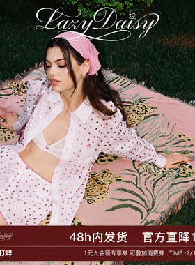 Lazy Daisy Talia系列 粉色亮片纯棉长袖衬衫短裤套装女家居服