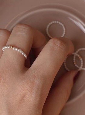 2mm极细迷你珍珠戒指轻奢小众