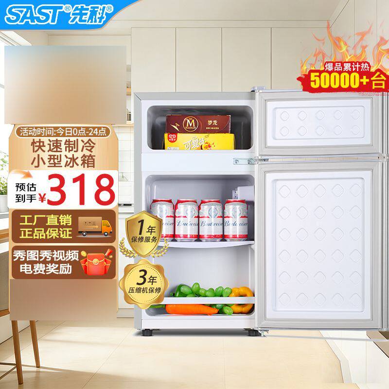 先科一级能效冰箱家用宿舍小冰箱租房用省电节能双门冰箱