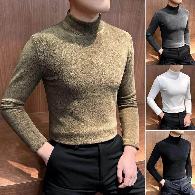 希遇STUDIO双面绒男士打底衫高级感男装半高领加绒长袖男款T恤