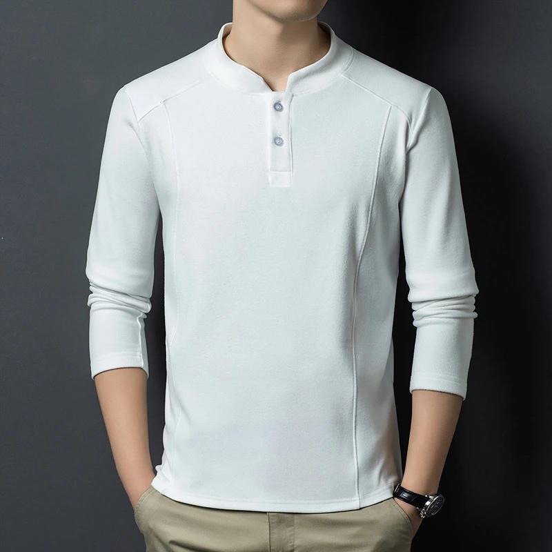 品天下轻奢男士立V领德绒长袖t恤秋冬新款保暖百搭休闲u打底衫上