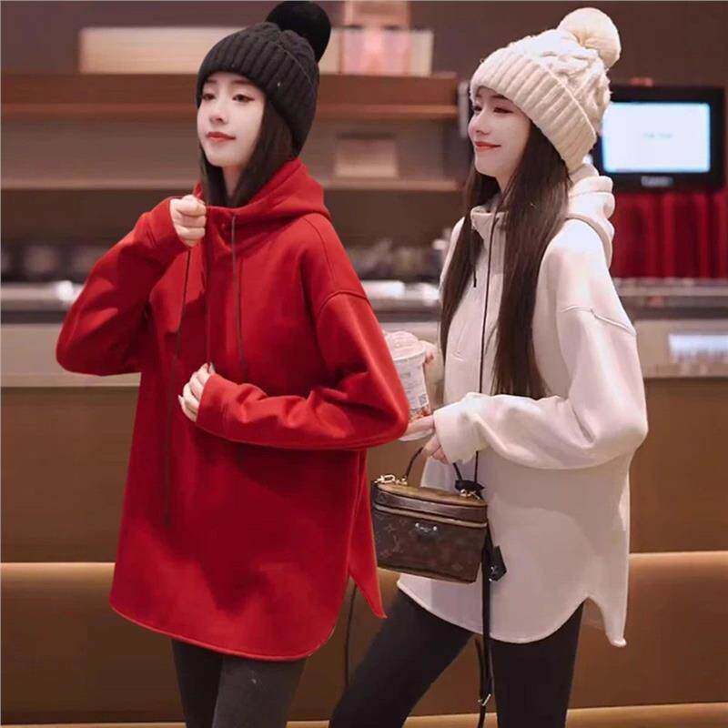 绮梦女衣阁半拉链时尚百搭连帽卫衣女欧韩穿搭宽松不规则长袖