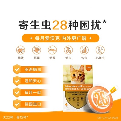德国爱沃克猫用驱虫滴剂2盒幼成猫体内外一体驱虫药耳螨跳蚤幼蚤