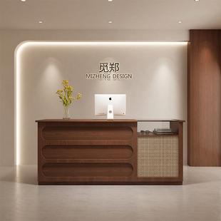女装 店带玻璃咖啡木色柜台 店收银台前台接待台店铺小型吧台桌服装