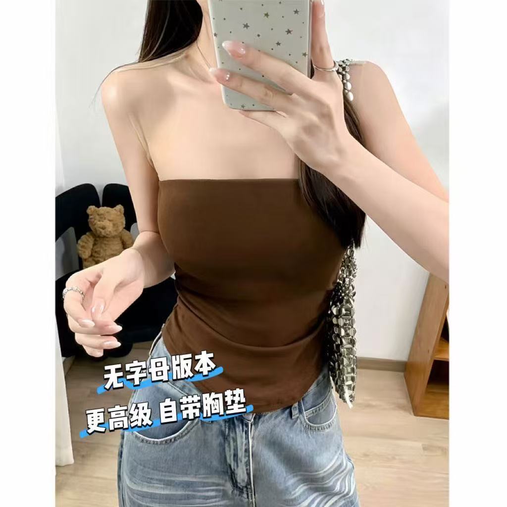 辣妹纯欲网纱抹胸背心带胸垫收腰