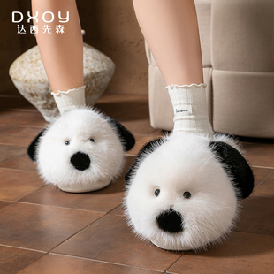 居家室内保暖加绒情侣可爱防滑厚底EVA棉拖男 冬季 毛绒棉拖鞋 女款