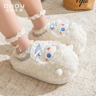 棉拖鞋女冬季室内家居家用可爱毛绒卡通保暖防滑厚底踩屎感棉拖女
