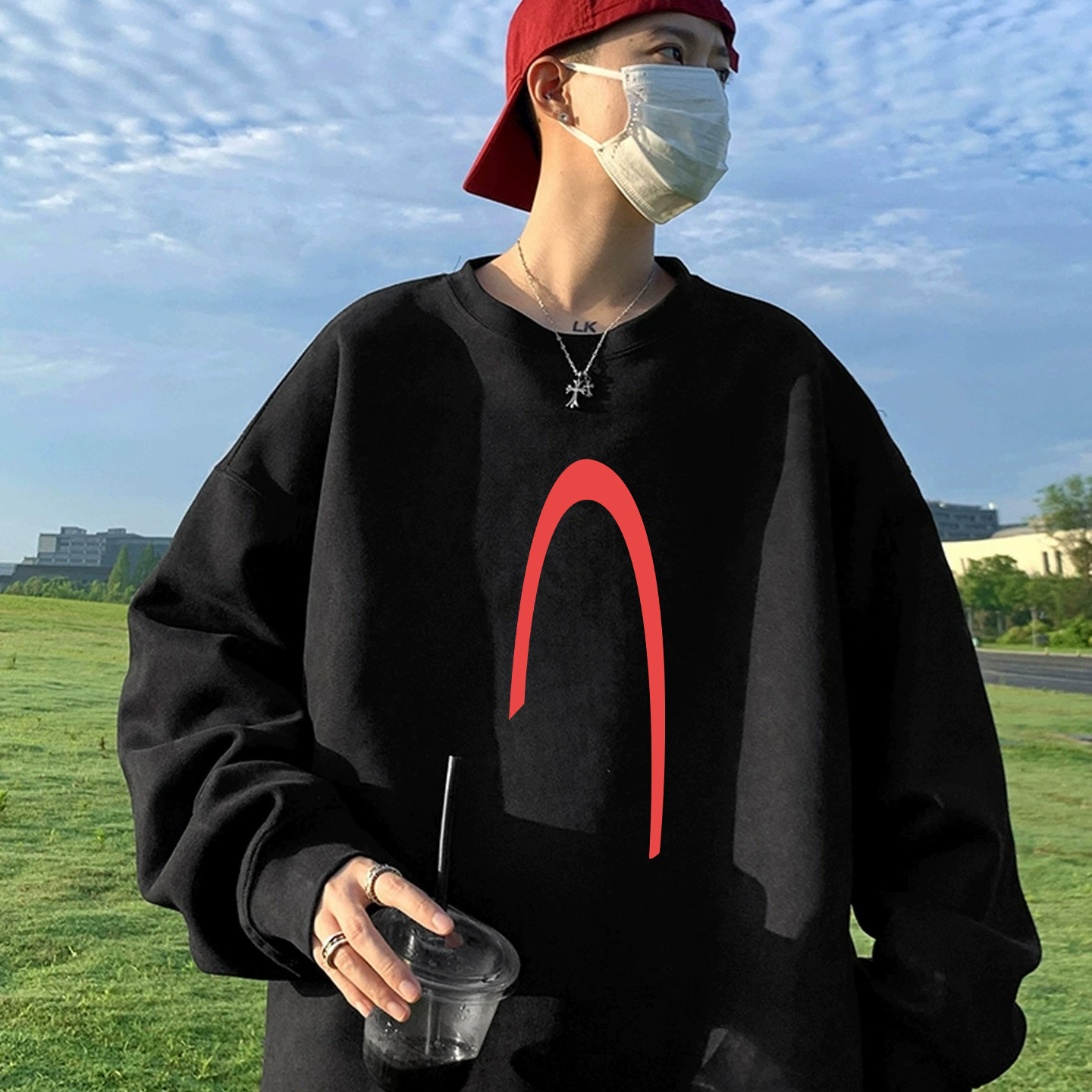 黑色无帽卫衣男士2025新款秋冬季加绒美式oversize小众外套上衣服