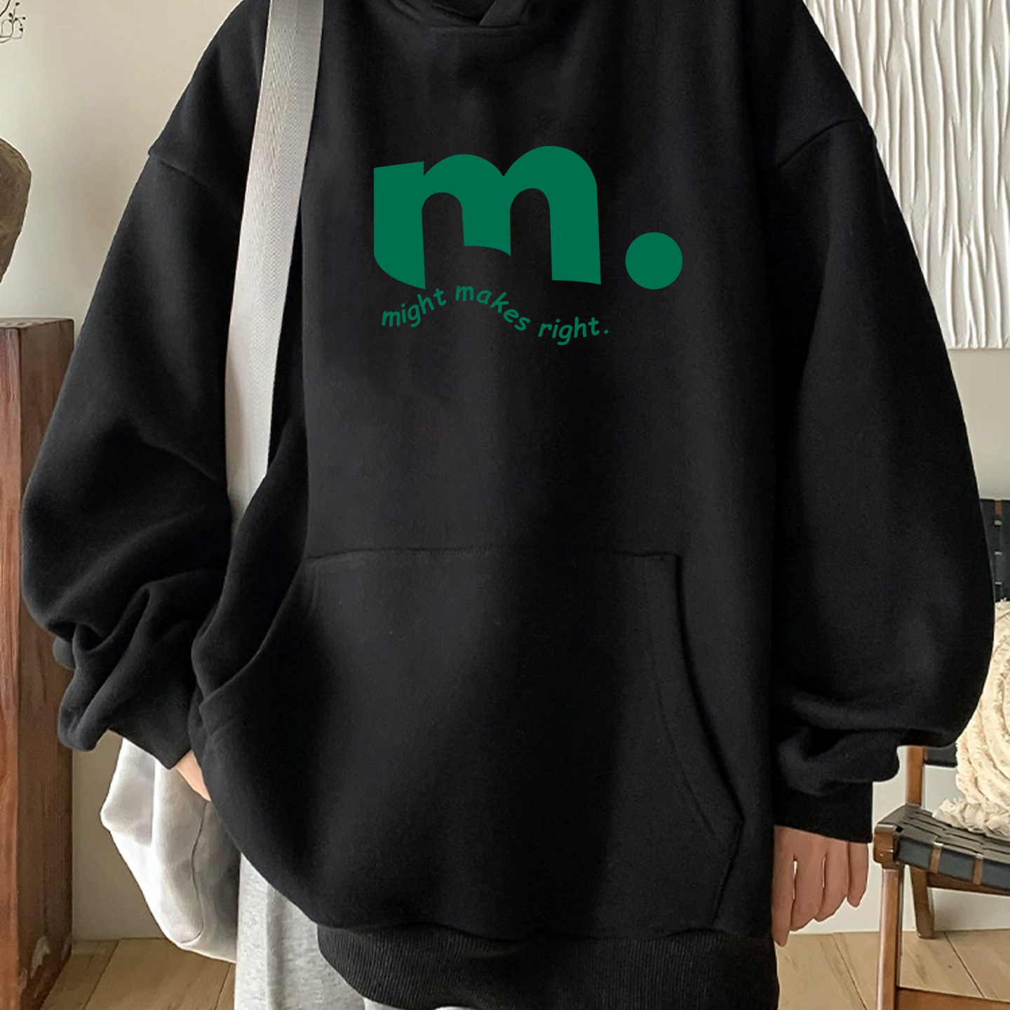 美式潮牌黑色连帽卫衣男款2025新款秋冬季高级感chic别致外套上衣